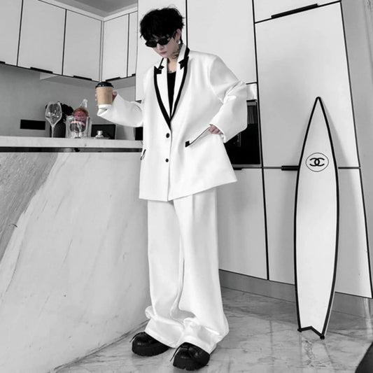 Men's Daily Baggy Blazer & Wide Leg Pants Suit Set
