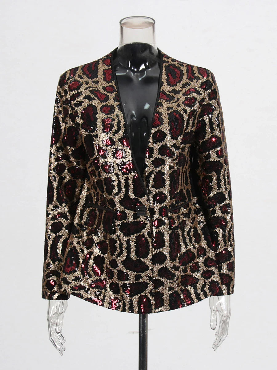 HEYFANCYSTYLE Glam Leopard Sequin Blazer