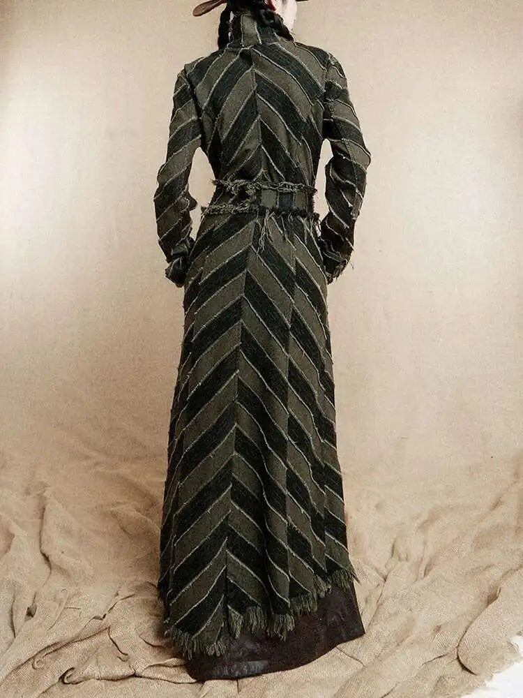 Striped Rustic Denim Trench Coat