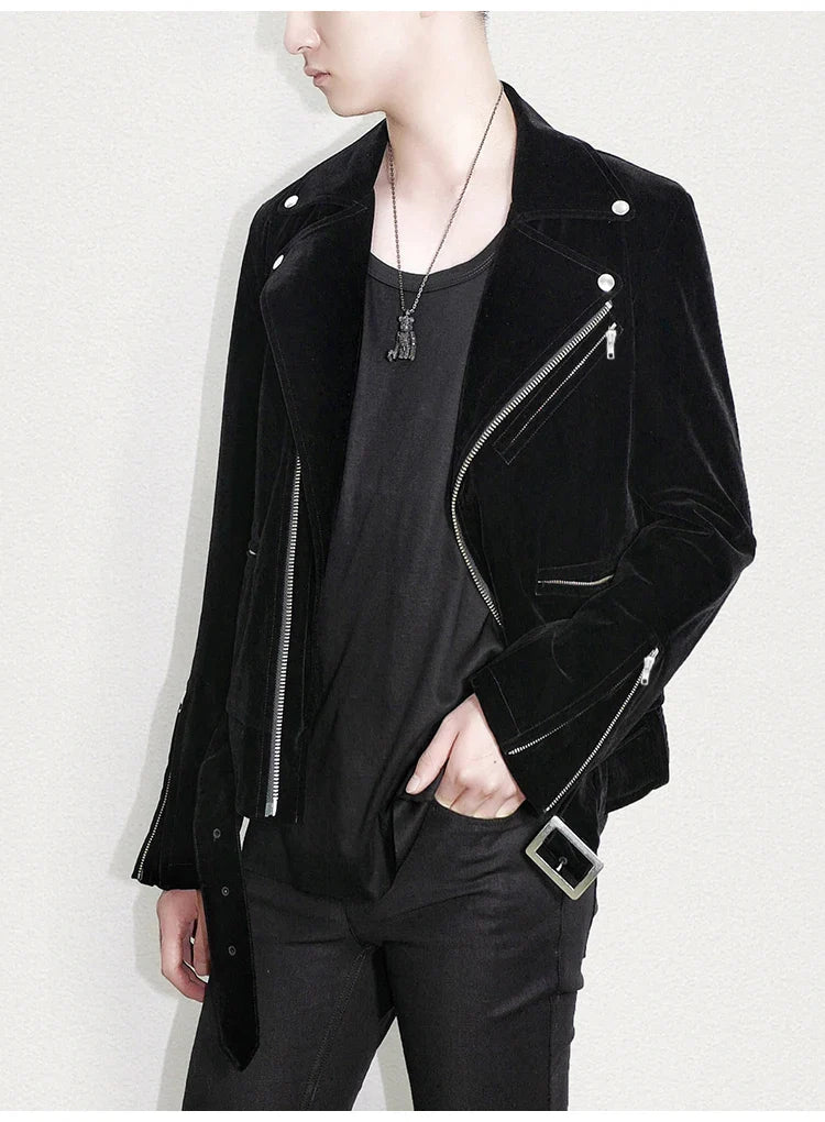 Men's Stylish Velvet Moto Jacket ââ‚?Refined Elegance
