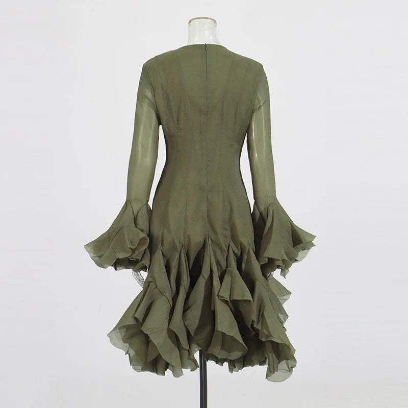 Fitted Bell Sleeve Chiffon Mini Dress