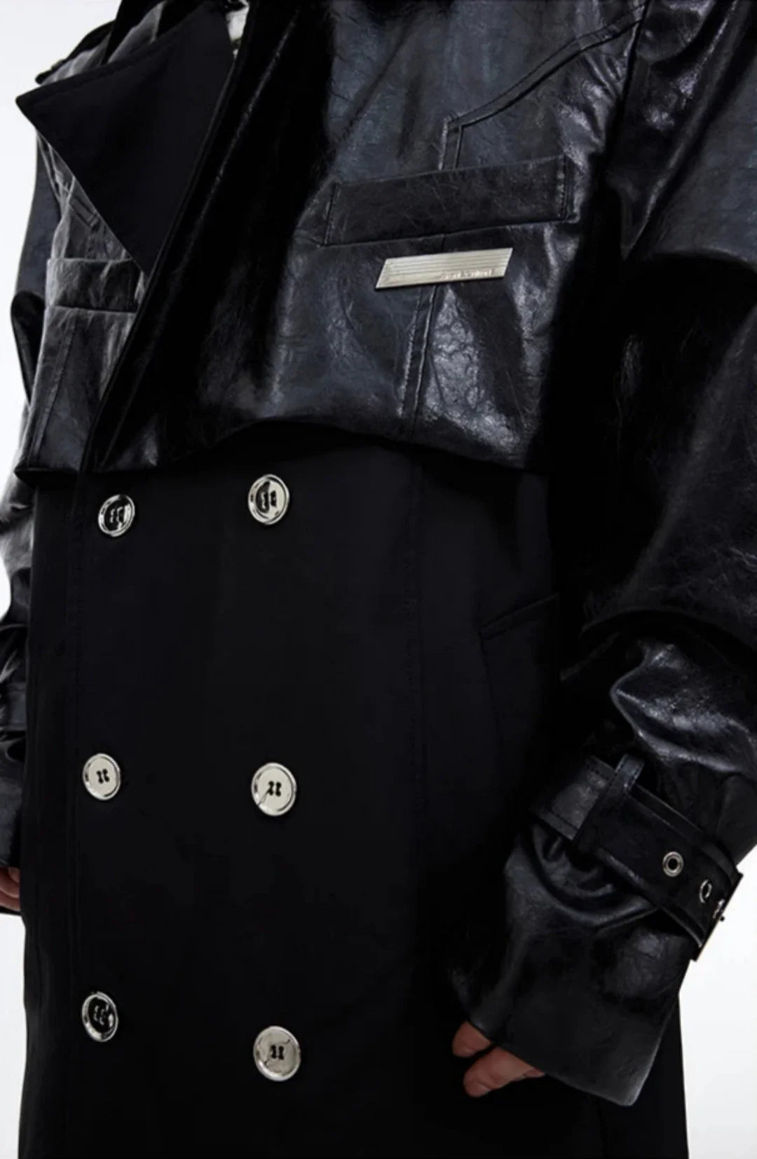 Men's Oversized Faux Leather Belted Trench Coat