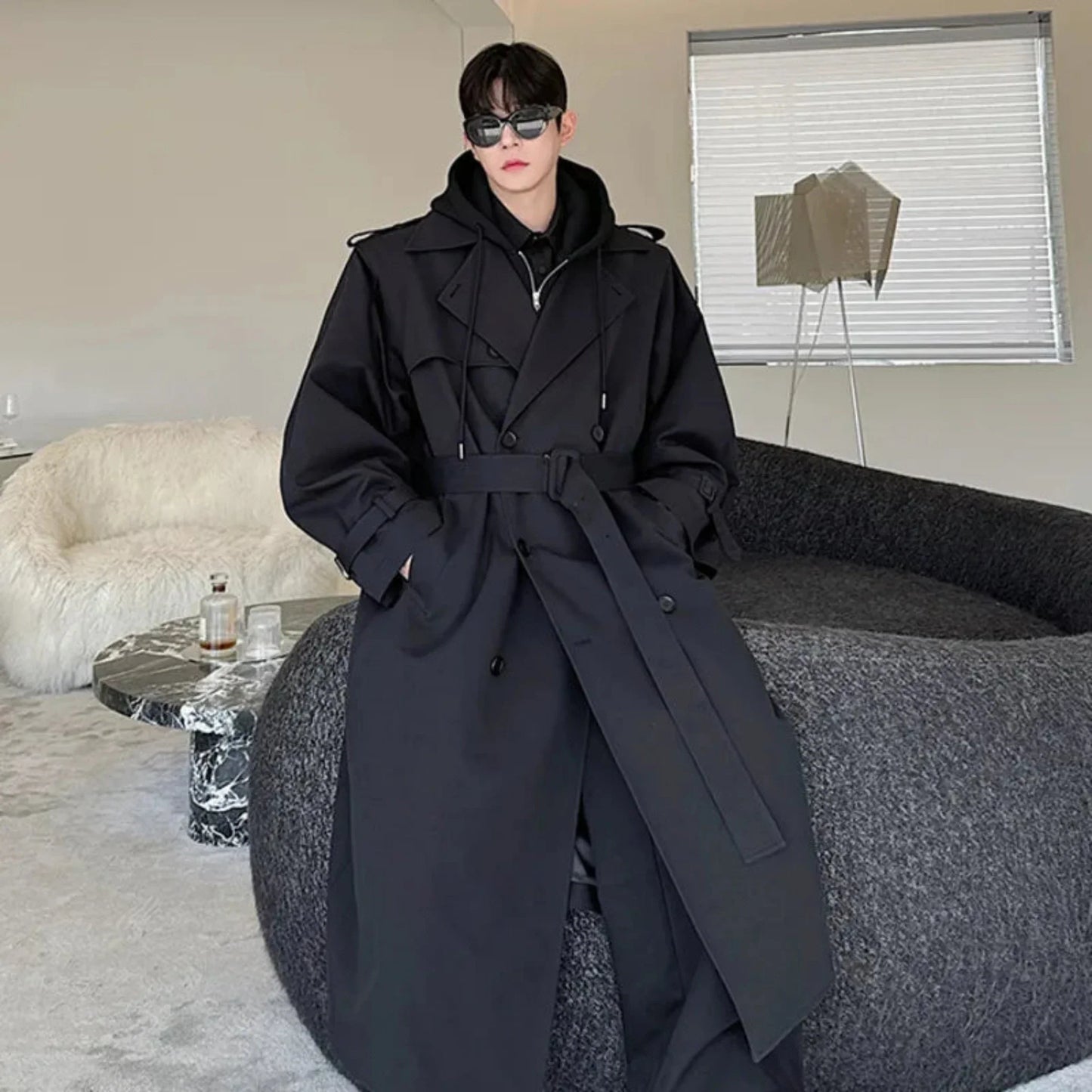 Men's Shoulder Padded Oversized Trench Coat | Luxury Streetwear
