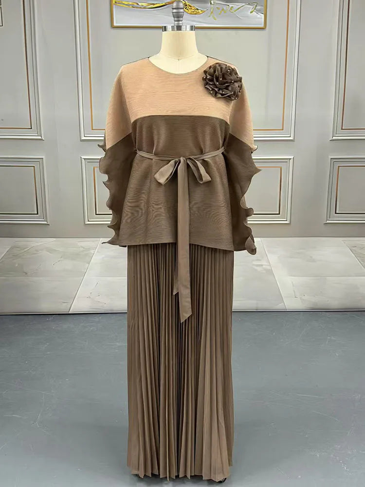 Luxury Pleated Top & Skirt Set