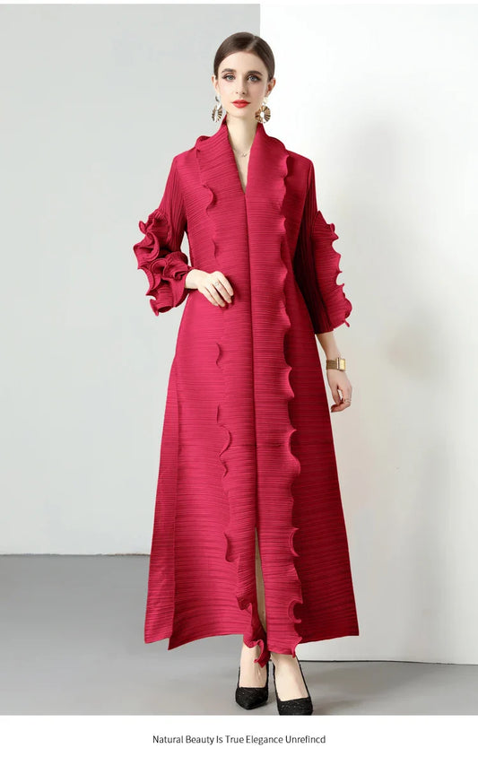 Women's Loose Fit Pleated Long Coat â€?Elegant Outerwear