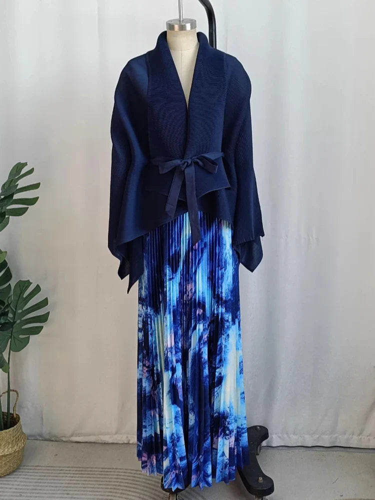 Pleated Tie-Front Duster & Skirt Set