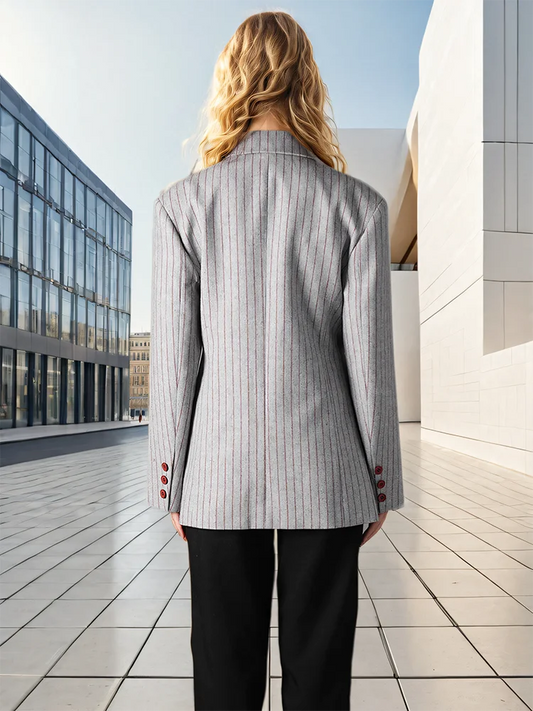 Asymmetric Pinstripe Blazer - Gray Tailored Fit
