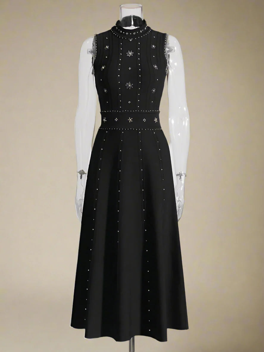 Sleeveless Fit & Flare Embellished Midi Dress