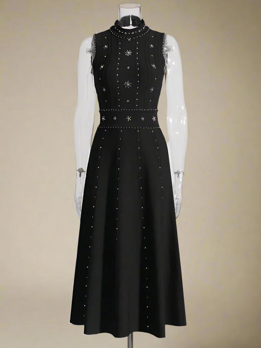 Sleeveless Fit & Flare Embellished Midi Dress