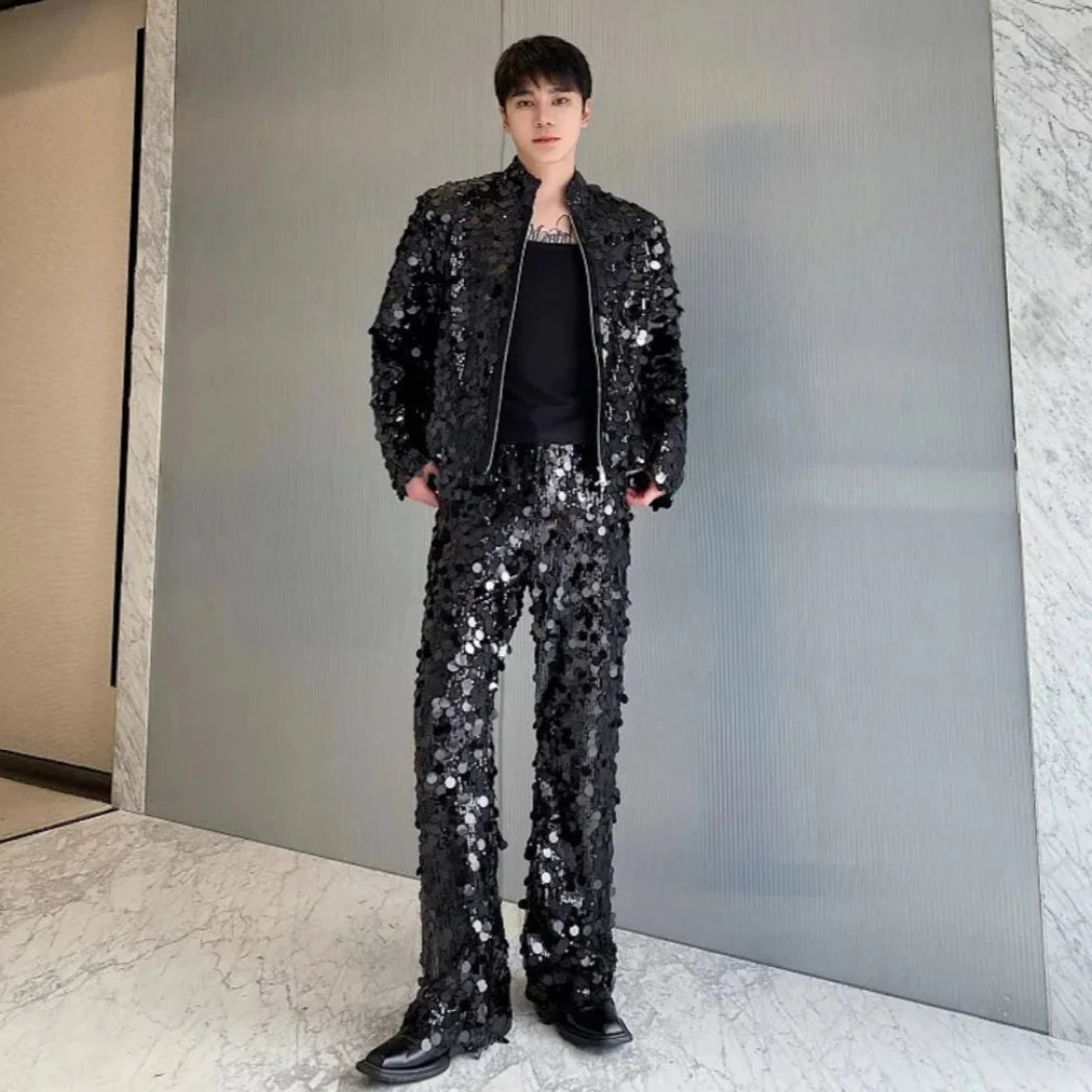 Men's Luxury Sequin Jacket & Pants 2-Piece Suit Set