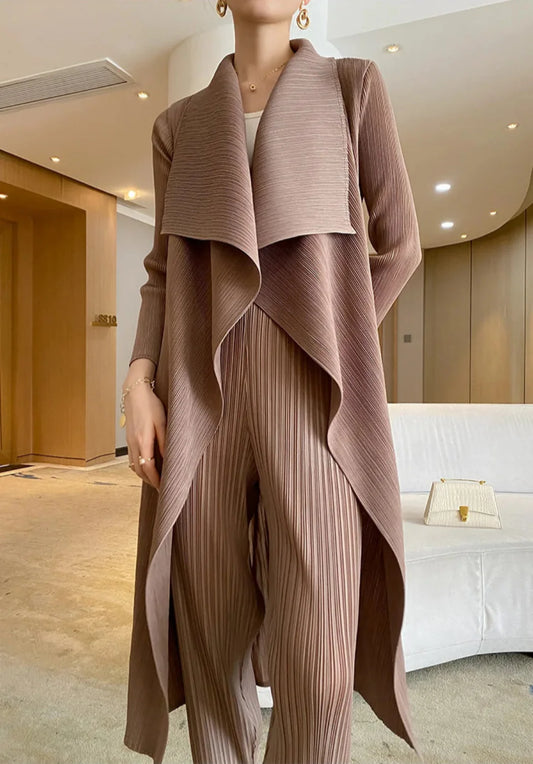 Truly Plissé Pleated Oversized Collar Coat