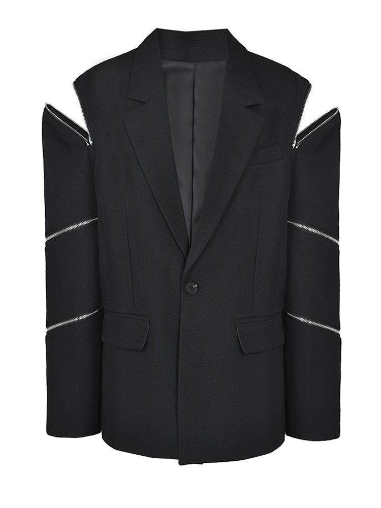 Women's Boyfriend Blazer with Zipper Sleeves