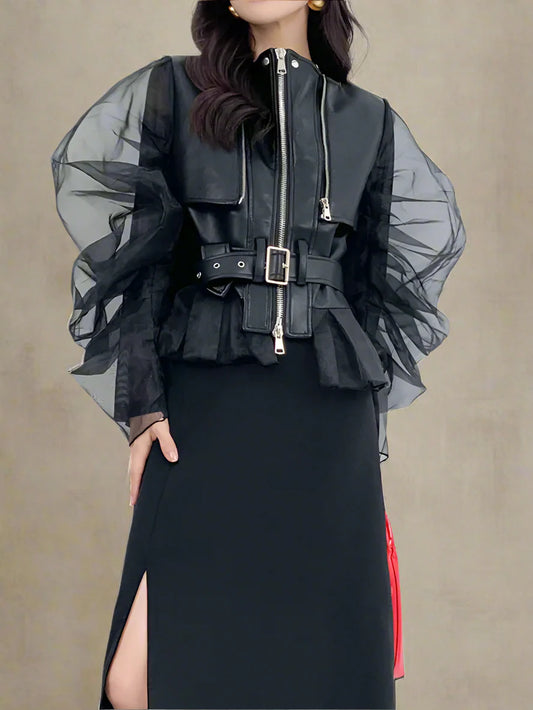 Elegant Vegan Leather Moto Jacket
