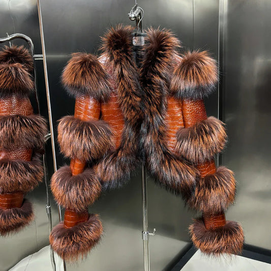 Leather Jacket with Fur Sleeves