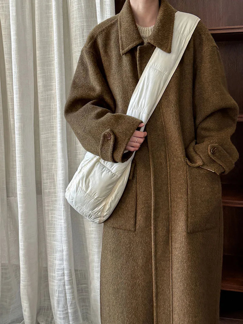 Women's Luxe Wool Long Zip-Up Oversized Coat