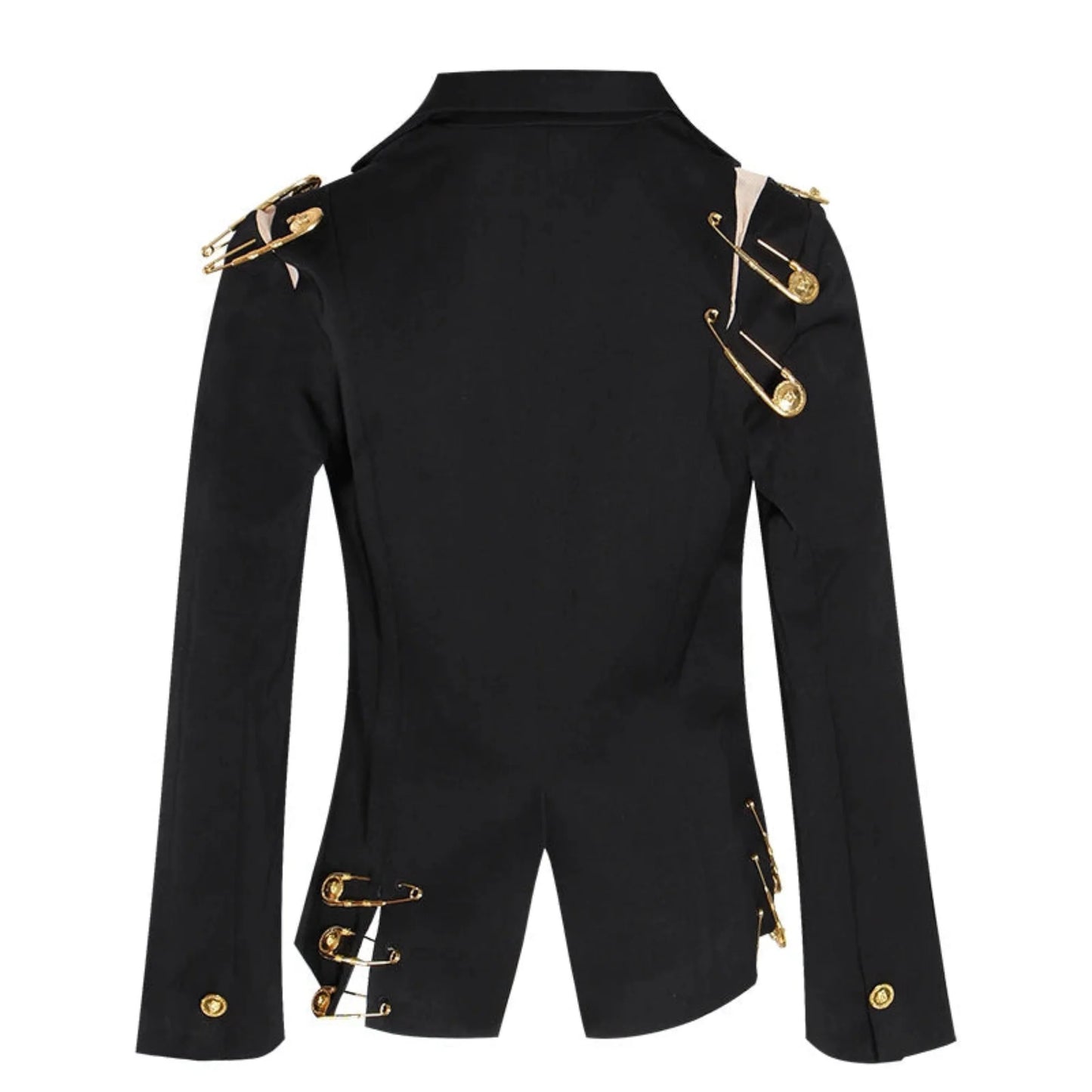 Women's Luxury Black Gold Safety Pin Blazer