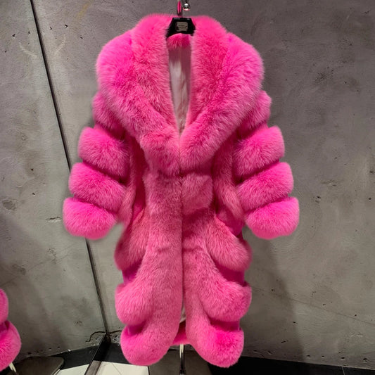 Authentic Couture Full Length Tiered Fox Fur Coat