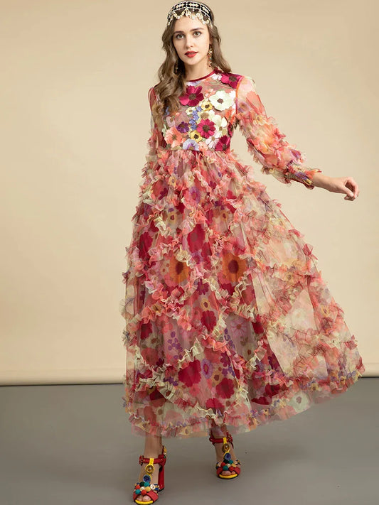 Floral Ruffle Midi Dress | Romantic Gown