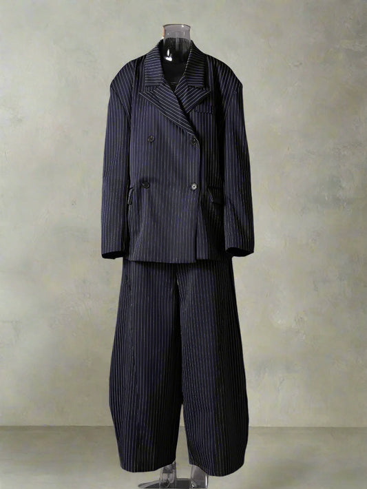 Women's Pinstripe Suit Set - Comfortable Elastic Waistband