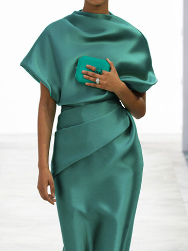 Loose Short Sleeves Pleated Solid Color Maxi Dresses