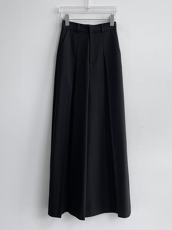 High Waisted Wide Leg Pleated Solid Color Casual Pants Bottoms Trousers