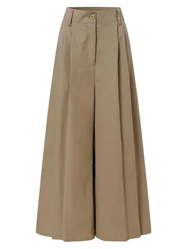 High Waisted Loose Pleated Solid Color Split-Joint Pants Trousers