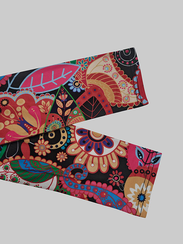 Long Sleeves Skinny Flower Print Split-Joint High Neck T-Shirts Tops