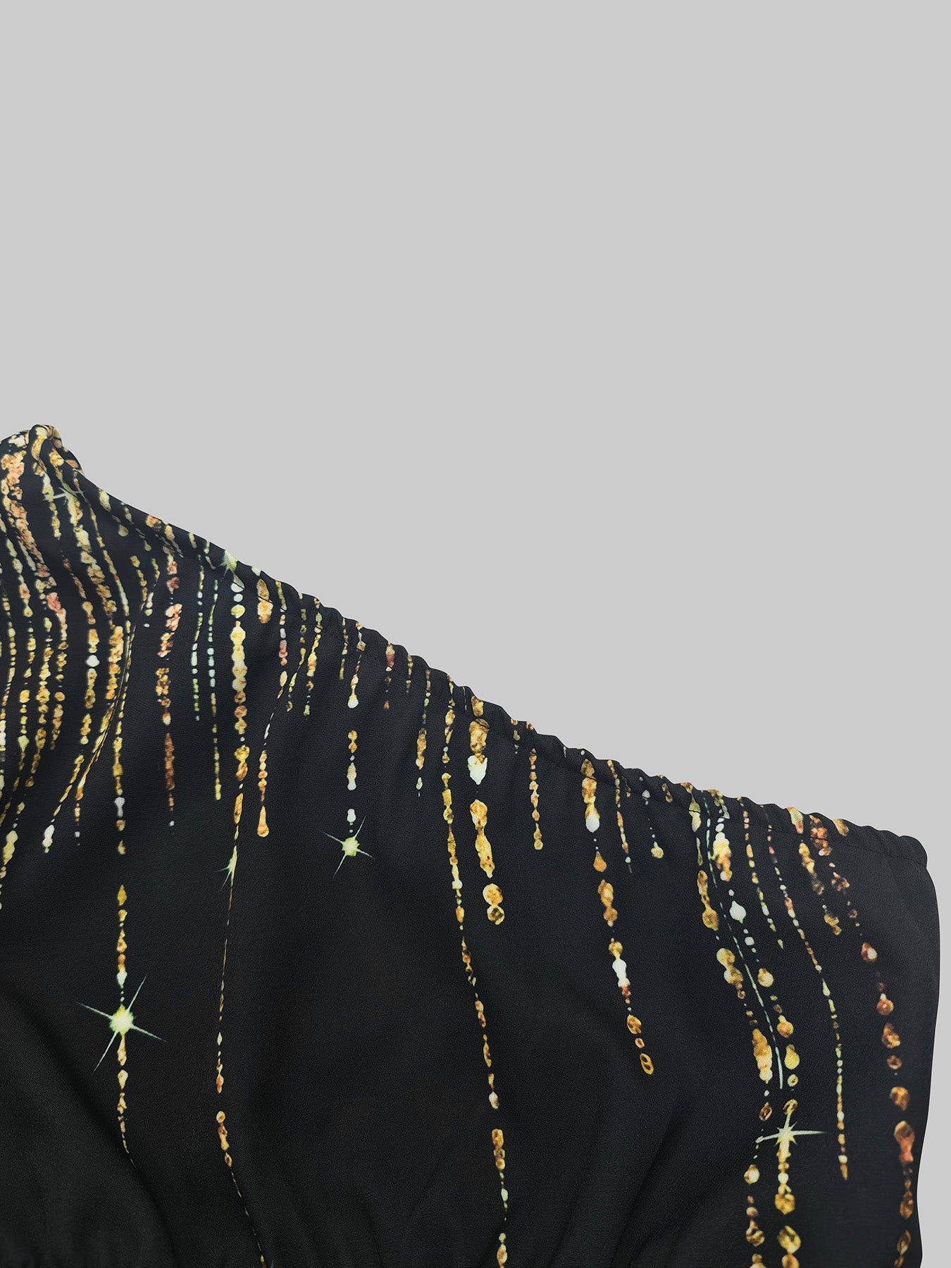 Long Sleeves Loose Printed Shiny Tied Waist One-Shoulder Jumpsuits Bottoms