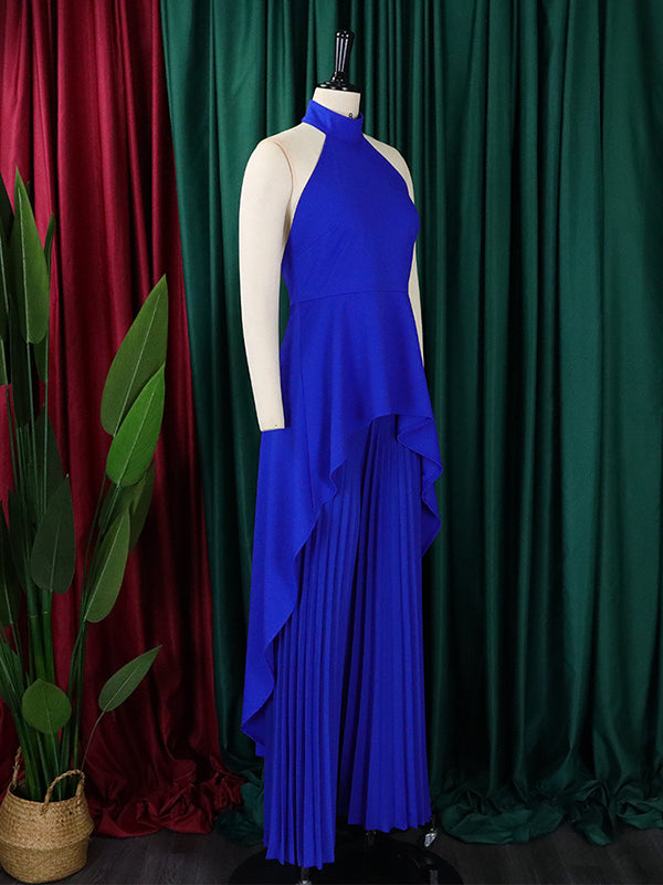 High-Low Loose Backless Lacy Solid Color Halter-Neck Suits