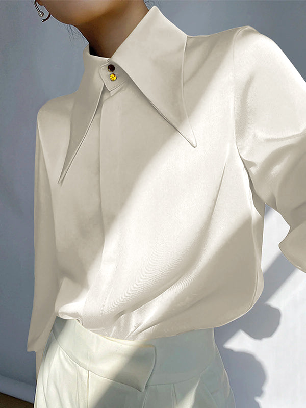 Long Sleeves Loose Buttoned Lapel Blouses&Shirts Tops