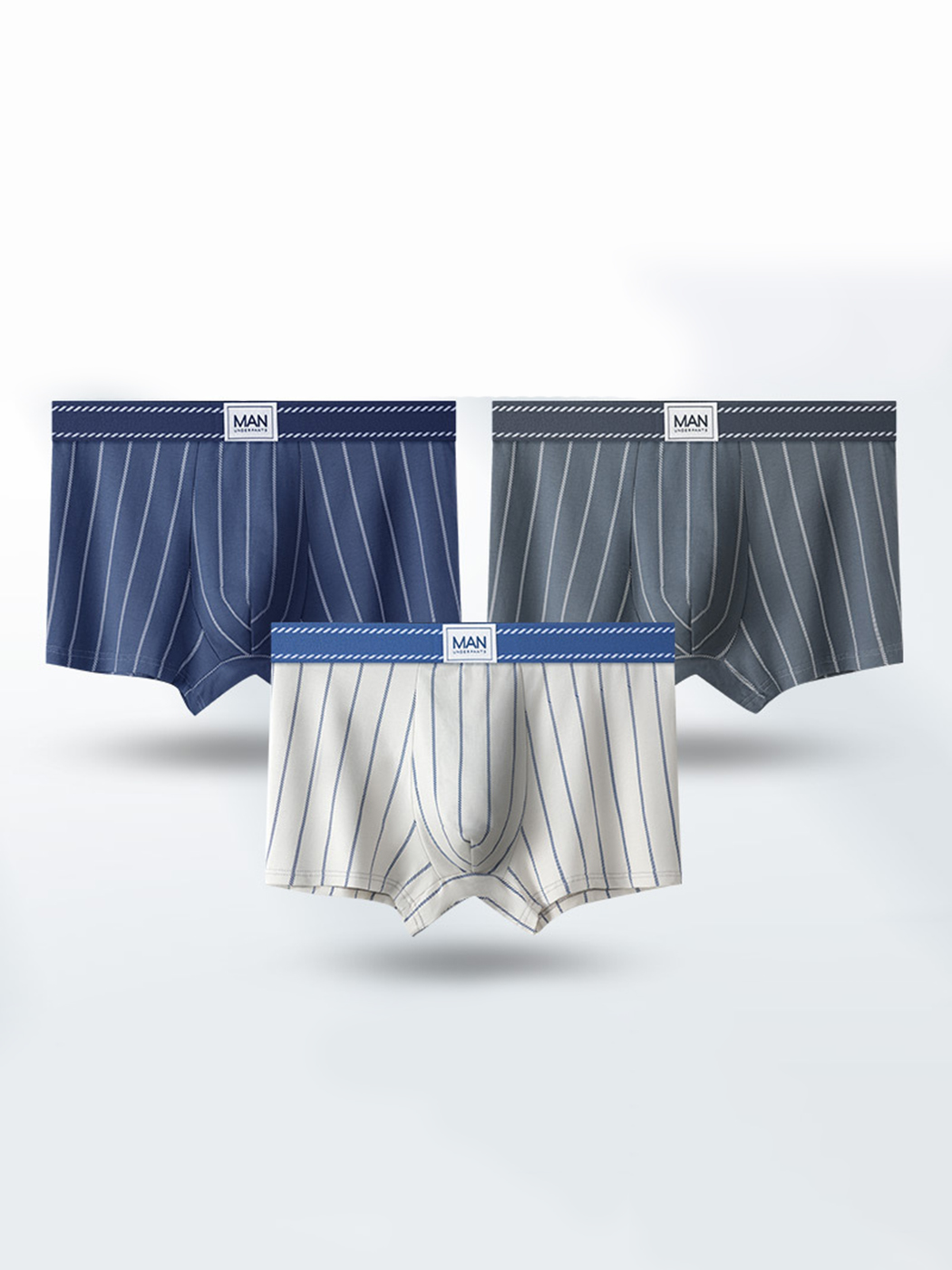 3 Pack Men's Striped Cotton Blend Trunks