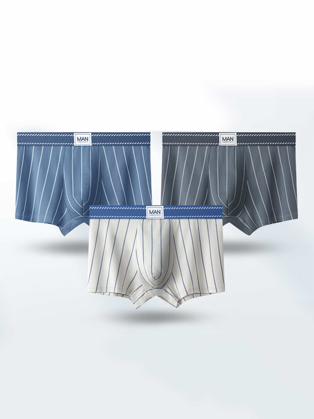 3 Pack Men's Striped Cotton Blend Trunks
