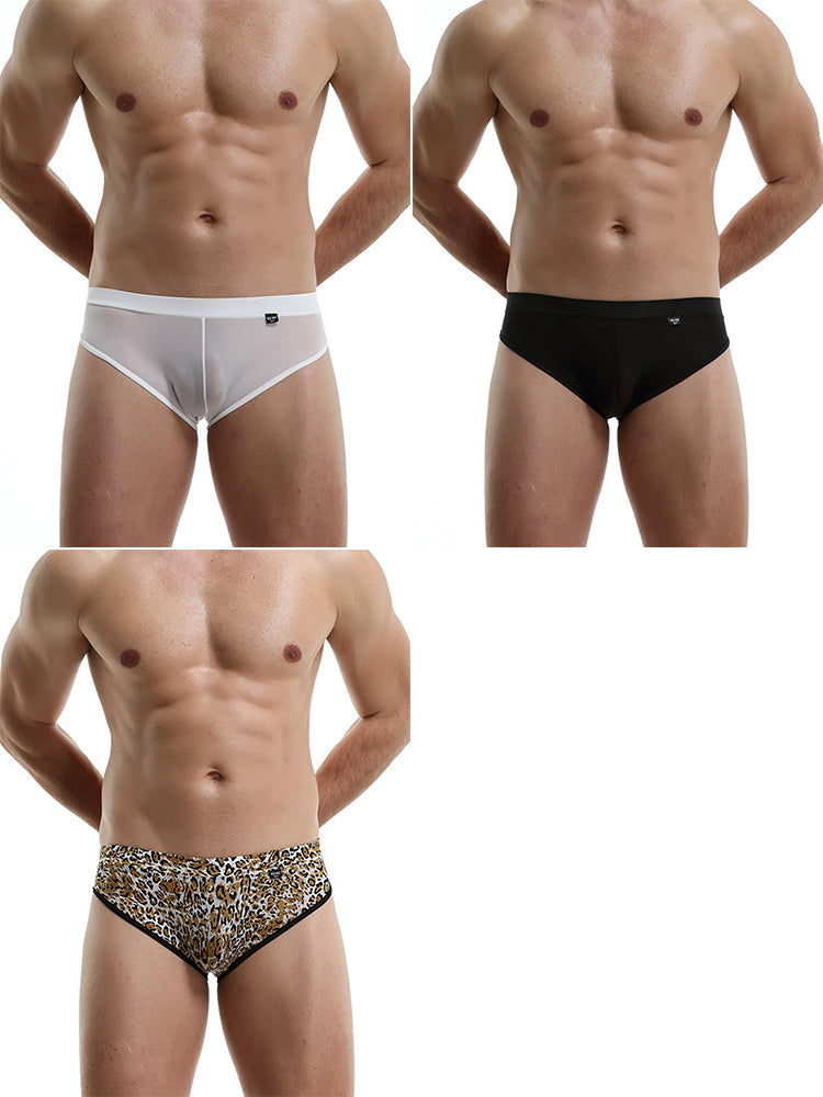 3 Pack Men's Nylon Sexy Low-Rise High-Elastic Briefs