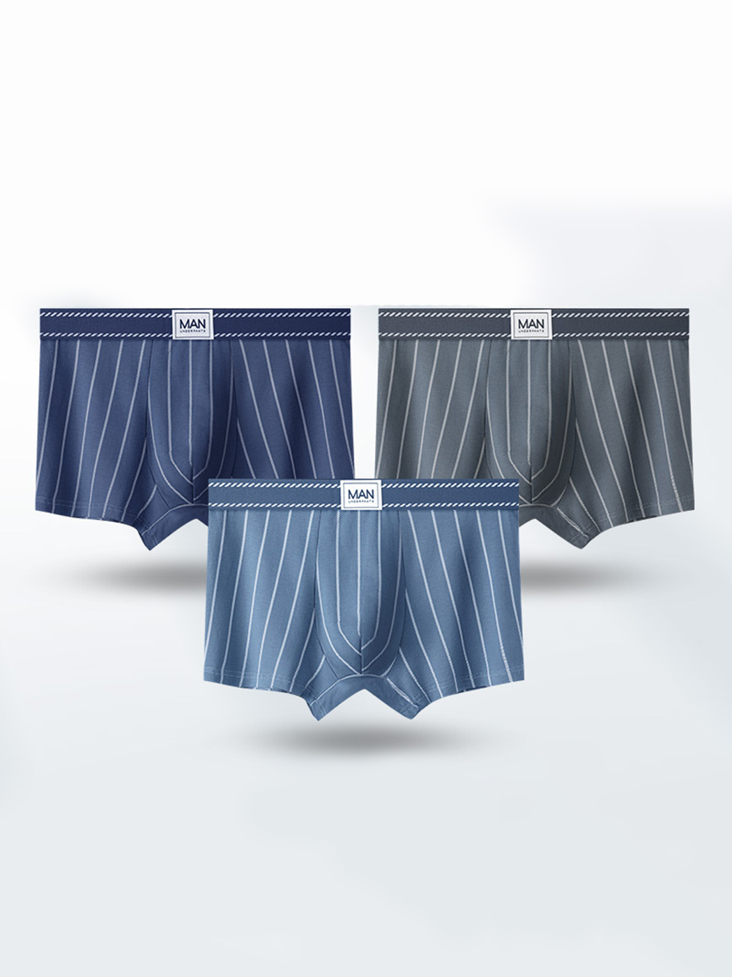 3 Pack Men's Striped Cotton Blend Trunks