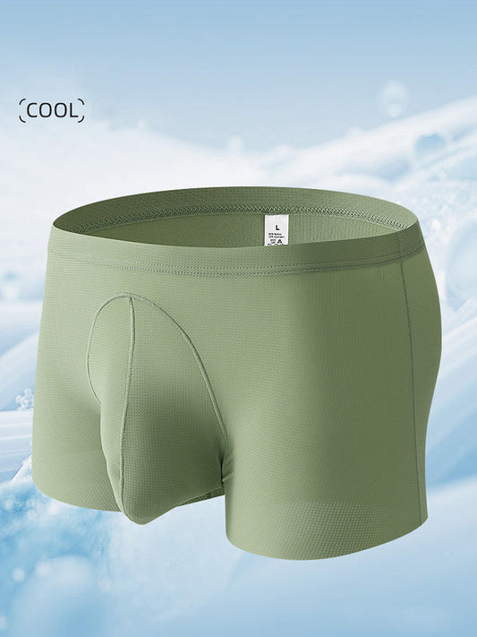 3 Pack Men's Ice Silk Mesh Large Pouch Solid Color Sexy Trunks