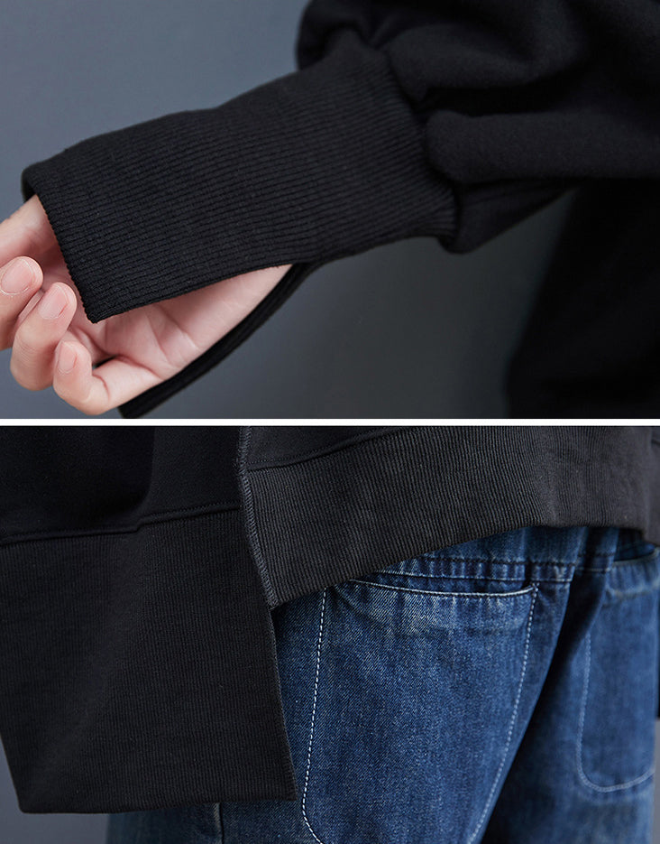 Simple Long Sleeves Loose Solid Color Round-Neck Hoodies&Sweatshirt Tops