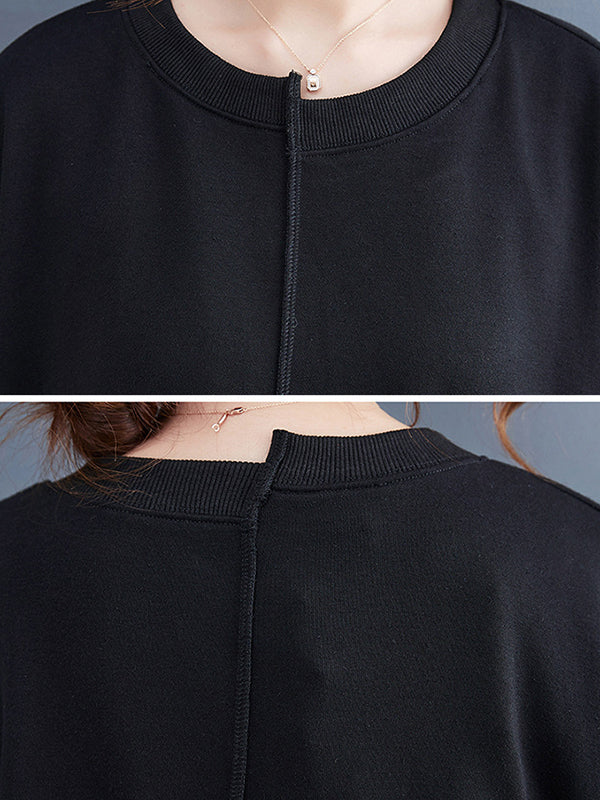 Simple Long Sleeves Loose Solid Color Round-Neck Hoodies&Sweatshirt Tops
