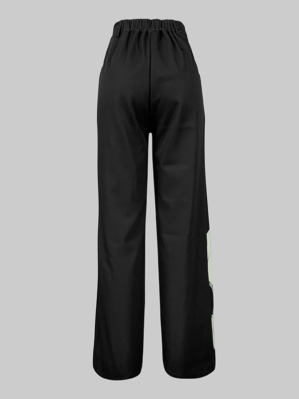 High Waisted Straight Leg Asymmetric Floral Printed Split-Joint Suit Pants
