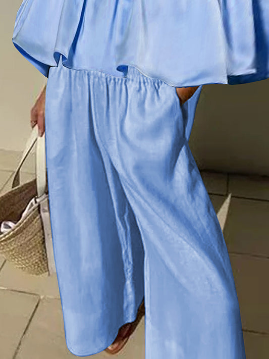 Loose Wide Leg Elasticity Pockets Solid Color Pants Trousers