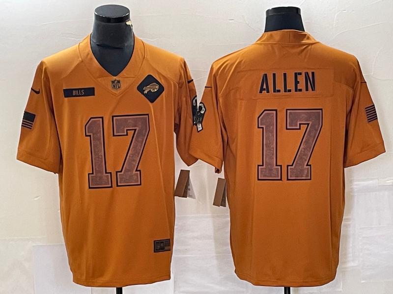 Men’s Buffalo Bills Josh Allen #17 Brown 2023 Salute To Service Retired Limited Jersey