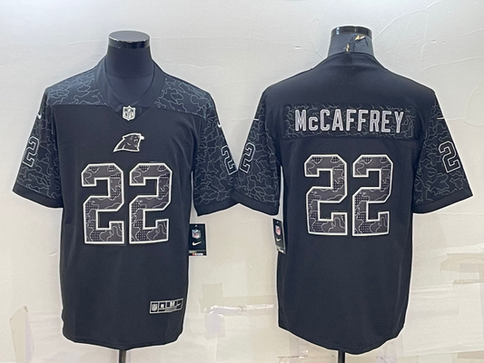 Men’s Carolina Panthers Christian McCaffrey #22 Black RFLCTV Limited Jersey