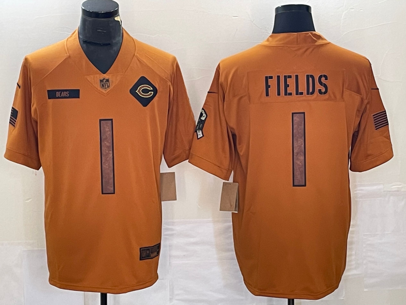 Men’s Chicago Bears Justin Fields #1 Brown 2023 Salute To Service Limited Jersey