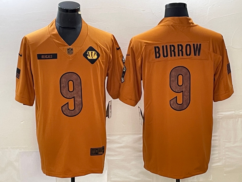 Men’s Cincinnati Bengals Joe Burrow #9 Brown 2023 Salute To Service Limited Jersey