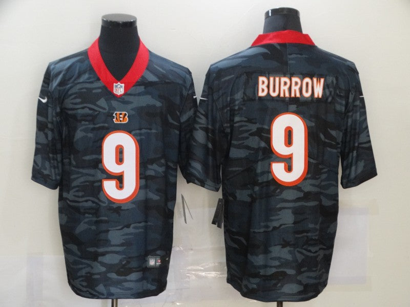 Men’s Cincinnati Bengals Joe Burrow #9 Grey Camouflage Jersey