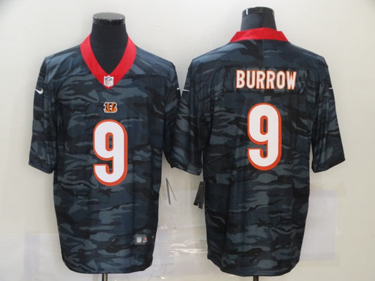 Men’s Cincinnati Bengals Joe Burrow #9 Grey Camouflage Jersey