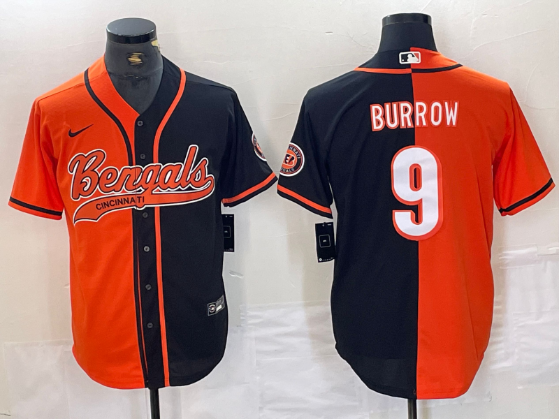 Men’s Cincinnati Bengals Joe Burrow #9 Orange/Black Jersey Joint Edition
