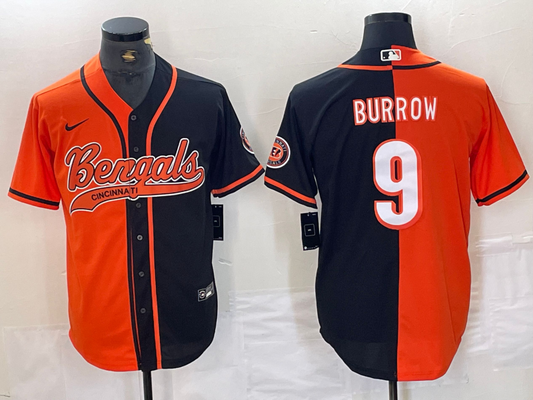 Men’s Cincinnati Bengals Joe Burrow #9 Orange/Black Jersey Joint Edition