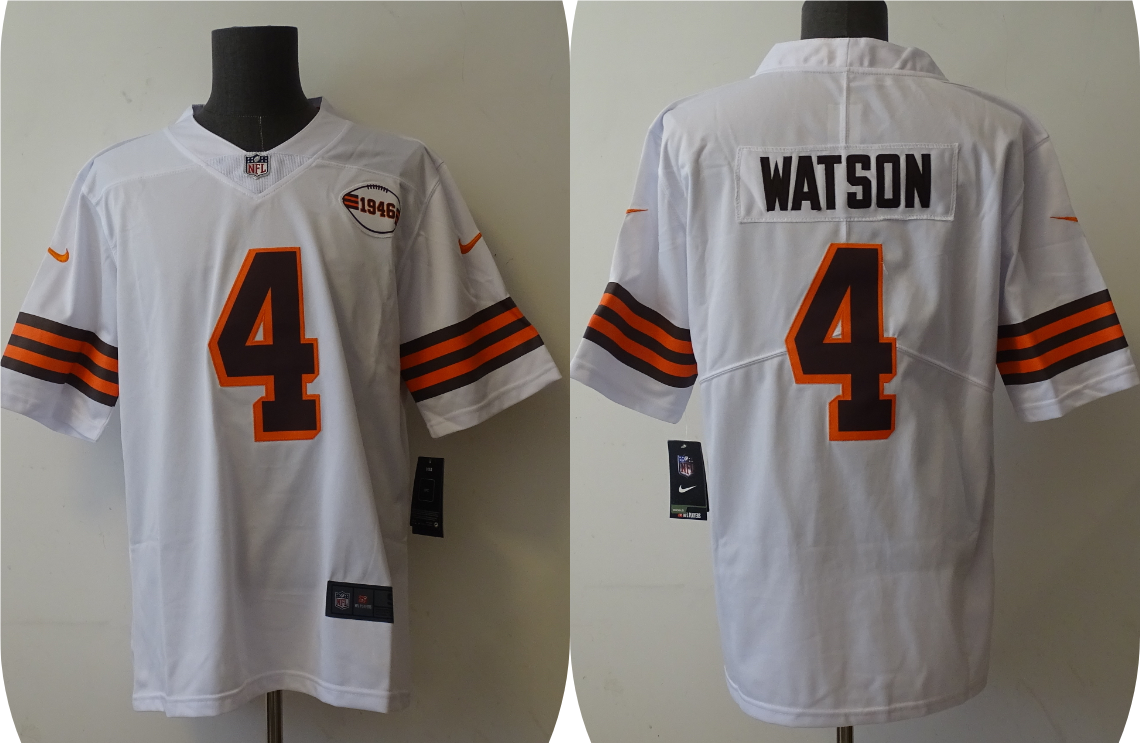 Men’s Cleveland Browns Deshaun Watson #4 White 1946 Collection Alternate Vapor Limited Jersey