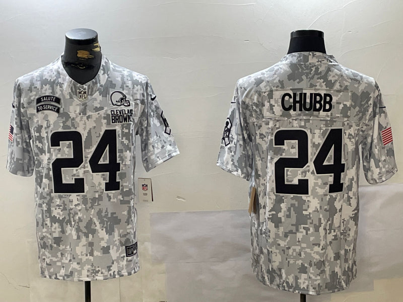 Men’s Cleveland Browns Nick Chubb #24 Arctic Camo 2024 Salute to Service Limited Jersey