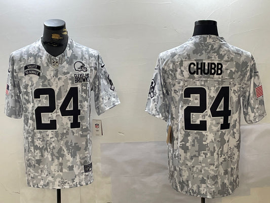 Men’s Cleveland Browns Nick Chubb #24 Arctic Camo 2024 Salute to Service Limited Jersey
